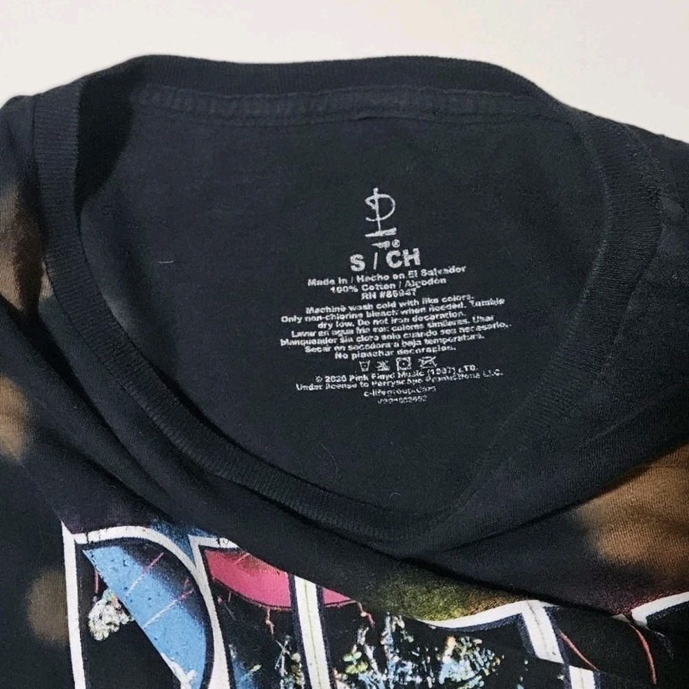Pink Floyd Dark Side Of The Moon T-Shirt Mens Small Black Bleach Dye Rock Band - Picture 4 of 4